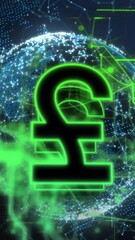 Poster - Animation of pound symbol and green light trails against network of connections over globe