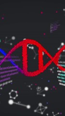 Poster - Animation of dna and molecular structures over data processing against black background