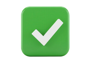 Poster - A green square button with a white check mark signifies approval and successful completion isolated on transparent background