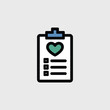 © subho - Minimalist Icon of a Medical Checklist Clipboard Featuring a Teal Heart and Black Checkboxes on a White Background with a Blue Clipboard Clip