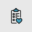 © subho - Minimalist Icon of a Medical Checklist with a Blue Heart a Simple Vector Graphic Featuring a White Clipboard Green Clip and Checkboxes Against a Light Gray Background