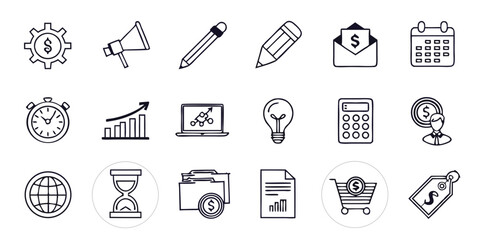 Fototapete - Extensive collection of modern line icons representing various business concepts suitable for websites apps and presentations includes elements for finance management communication and strategy in