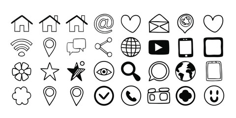 Fototapete - Comprehensive icon collection for web design projects featuring a diverse range of symbols and glyphs suitable for user interfaces applications and general website elements available