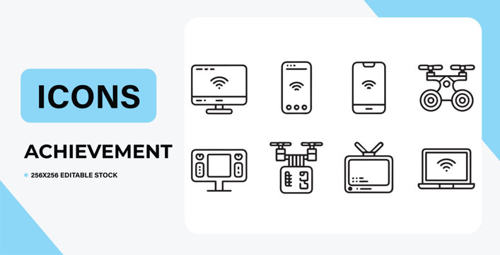 Collection of Technology Icons Computer, Smartphone, Drone, TV, and More