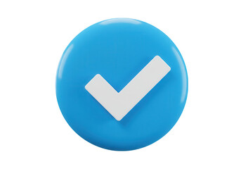 Poster - A glossy blue circle contains a white check mark, symbolizing approval and completion isolated on transparent background