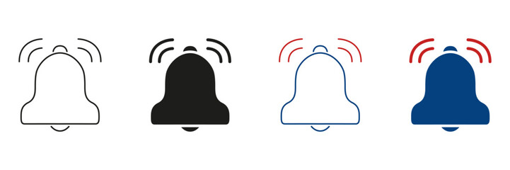 Fototapete - Notification Bell Line And Solid Icon Set. Alert And Reminder Symbol Collection For Communication And Messaging. Alarm And Notification System Design. Isolated Vector Illustration