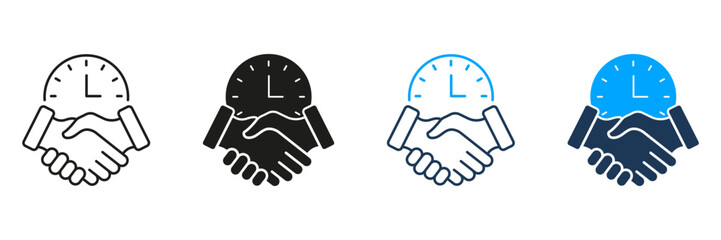 Fototapete - handshake with clock line and solid icon set. time management, business agreement, and deadline coor