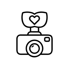 Fototapete - Camera Icon with Heart Flash Minimal Line Art Symbol