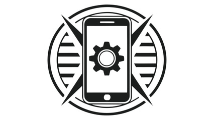 Poster - Modern mobile phone repair service logo design with tech elements