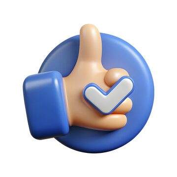 3D Thumbs Up Icon with Check Mark for Positive Feedback, Agreement, and Confirmation