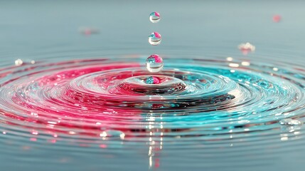 Poster - Cyber Vapor Ripple, vibrant digital ripples in pastel cyan and fuchsia, enhanced by glitch textures and minimalist line art, creating a futuristic, dynamic visual experience