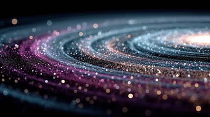 Poster - Neon Tech Spiral, vibrant blue and magenta spirals emanating from a central point, merging retro technology designs with a synthwave color scheme, captivating and dynamic.