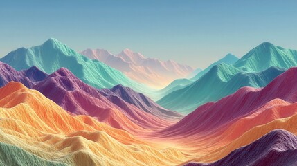 Poster - Digital Mirage Horizon, vibrant neon turquoise and magenta distortions ripple across a sparse tech desert landscape, creating an otherworldly visual experience.