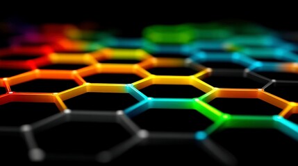Poster - Neon Grid Realm, a boundless lattice of vibrant colors, illuminated by soft gradients and intricate 3D shapes, creating a mesmerizing visual experience in a digital landscape