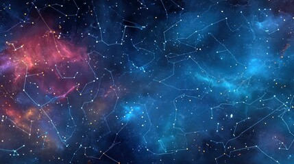 Poster - Pop Glitch Constellation, a vibrant display of stars linked by neon beams, infused with glitch effects and bold pop art dot patterns in a cosmic backdrop.