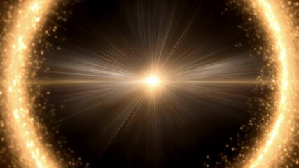 Poster - Luminous circular energy field radiates light and particles in a cosmic setting. The glowing halo creates a mesmerizing focal point, evoking themes of energy and infinity