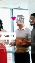 Poster - Animation of social media data processing over diverse business people in office