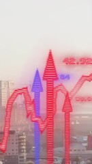 Poster - Animation of arrows and graphs over modern cityscape against sky