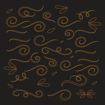 Swirl ornament stroke. Ornamental curls, swirls divider and filigree ornaments vector illustration set