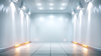 Poster - futuristic hallway: a digitally crafted perspective of an empty, futuristic hallway, illuminated by 