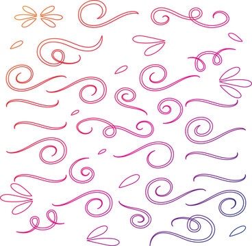 Swirl ornament stroke. Ornamental curls, swirls divider and filigree ornaments vector illustration set
