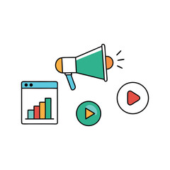 Poster - Marketing and advertising concept with megaphone and charts