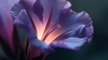 Poster - Purple flower illuminated from within in a serene garden during twilight hours