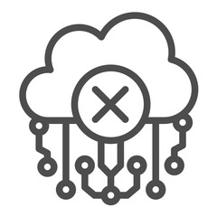 Fototapete - Deny or ban of cloud access line icon, data hoarding concept. Vector graphics. Cloud storage connection links forbidden sign on white background, outline style icon for mobile or web design.