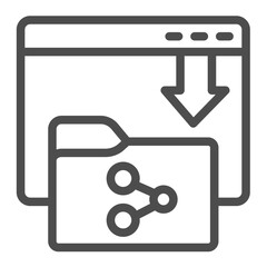 Fototapete - Folder with sharing access line icon, data hoarding concept. Vector graphics. Window with downloads page and folder sign on white background, outline style icon for mobile or web design.
