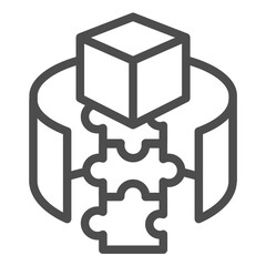 Poster - Environment for batch of puzzle pieces line icon, data hoarding concept. Vector graphics. Content creation schedule sign on white background, outline style icon for mobile or web design.