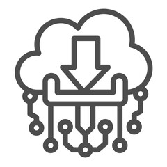 Fototapete - Downloads basket on cloud line icon, data hoarding concept. Vector graphics. Cloud storage downloads and connect links sign on white background, outline style icon for mobile or web design.