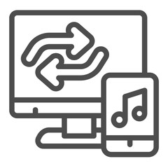 Fototapete - Monitor and music player device line icon, data hoarding concept. Vector graphics. Music library files sync and sharing sign on white background, outline style icon for mobile or web design.