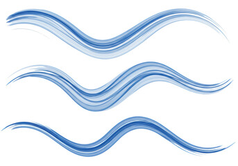 Poster - Three blue waves flow in harmony across a transparent background, creating a sense of rhythm and balance