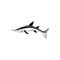 Poster - Stylized silhouette pictogram of a fish with a streamlined body and sharp fins suitable for minimalistic design applications