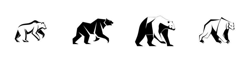 Poster - Silhouette pictogram of bears in different poses showcasing diverse movements and styles for artistic and design applications