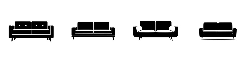 Poster - Collection of silhouette pictograms featuring various sofa designs in a stylish and modern aesthetic for interior design concepts