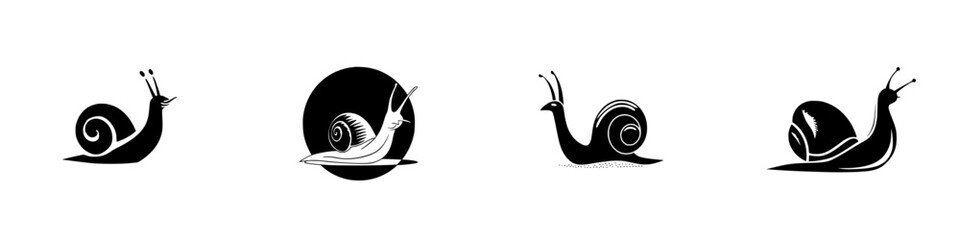 Poster - Silhouette pictograms of snails in various poses, showcasing unique designs and styles for creative applications