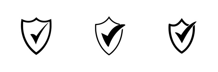 Poster - Collection of silhouette pictograms representing checked shields, ideal for security and quality assurance concepts