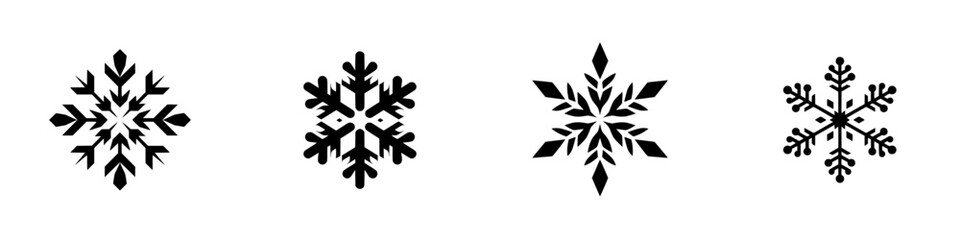 Poster - Silhouette pictogram set featuring various snowflake designs for winter-themed graphics and decorations