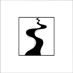 Poster - Silhouette pictogram of winding river in a square, perfect for minimalistic design and navigation themes