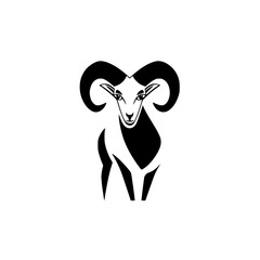 Poster - Silhouette pictogram of a ram standing confidently with curved horns in a striking pose against a minimalist background