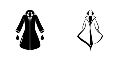 Poster - Silhouette pictograms of stylish raincoats showcased in black and white for design and illustrating purposes