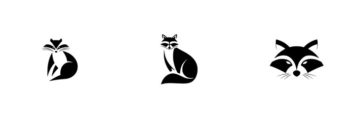 Poster - Silhouette pictogram set featuring raccoon designs for creative projects and graphic applications