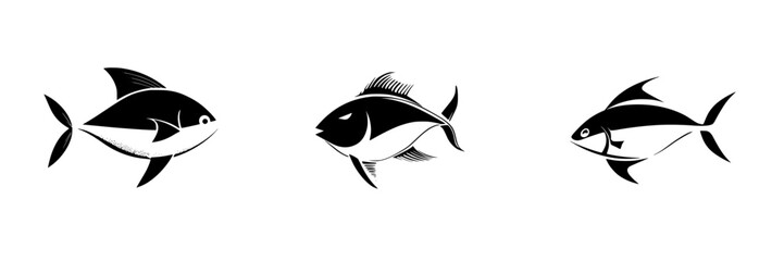 Poster - Silhouette pictogram set of various fish designs representing ocean life and marine diversity in a minimalist style