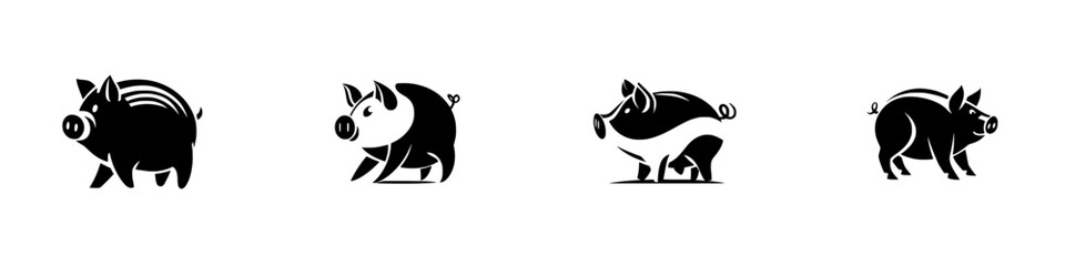 Poster - Silhouette pictograms of four different pig designs showcasing various postures and styles displayed in a simple format