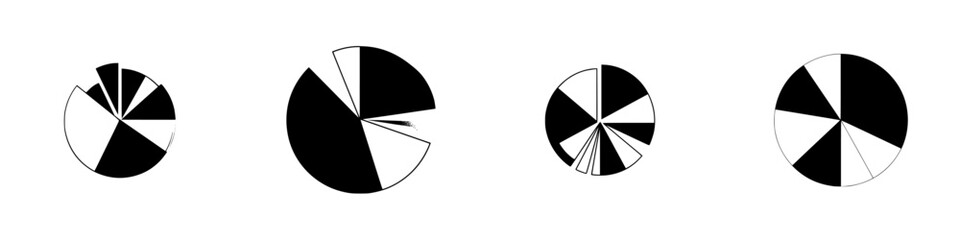 Poster - Creative design of silhouette pictograms illustrating various pie chart styles for data representation and analysis