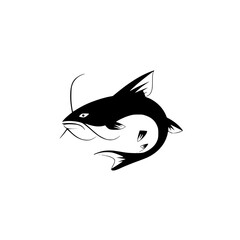 Poster - Silhouette pictogram of a catfish swimming with smooth lines and minimal detail in black color on a white background