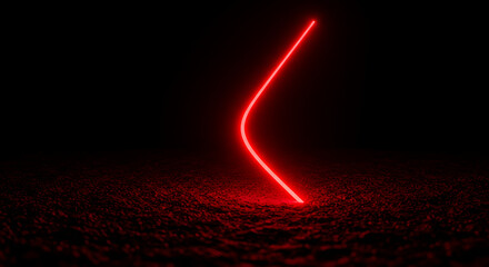 Fototapete - Laser Beam in Darkness: A vibrant red laser beam gracefully arcs through an inky black expanse. Striking the unseen ground, the beam's vibrant hue illuminates the otherwise desolate landscape. 