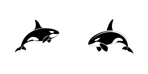 Poster - Silhouette pictogram of killer whales showcasing different postures in aquatic habitat