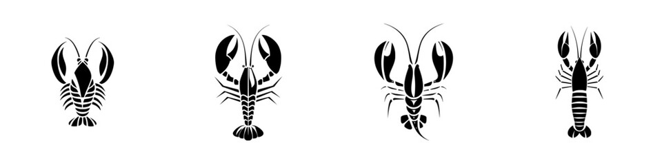 Poster - Silhouette pictograms of various lobster designs with unique shapes and details suitable for seafood-related projects